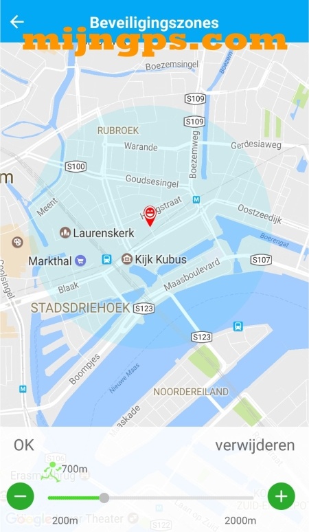 SeTracker geo fence beveiligingszone