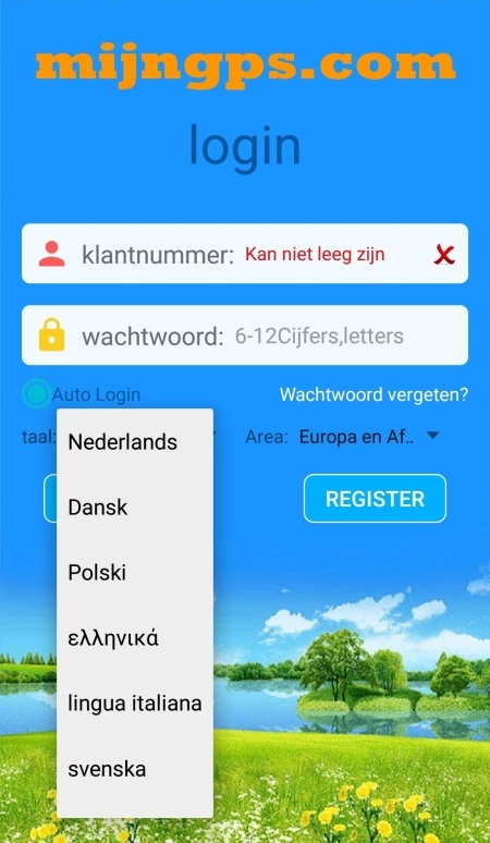 setracker login taal aanpassen instellen registreren
