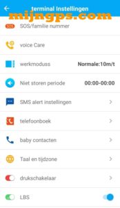 SeTracker settings menu instellingen