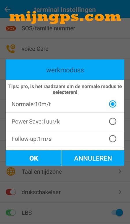 SeTracker werkmodus instellen gps tracker